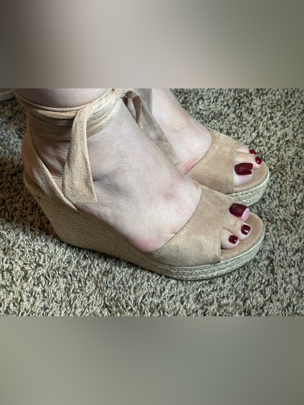 Otherwild Nude Suede Tie-Ankle Espadrille Wedge Sandals